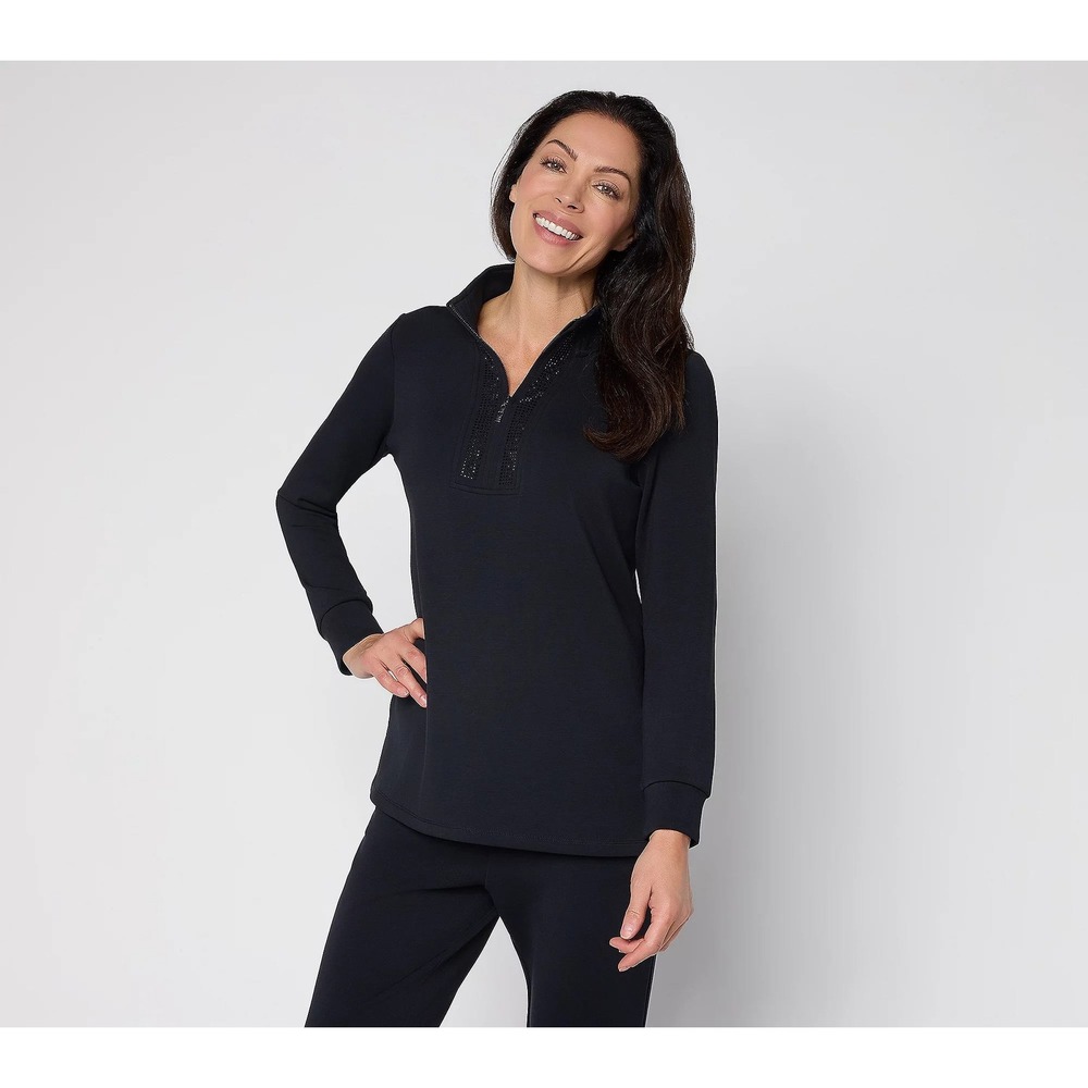 Belle by Kim Gravel Regular ScubaLuxe Sparkle Half-Zip Tunic Black 3X